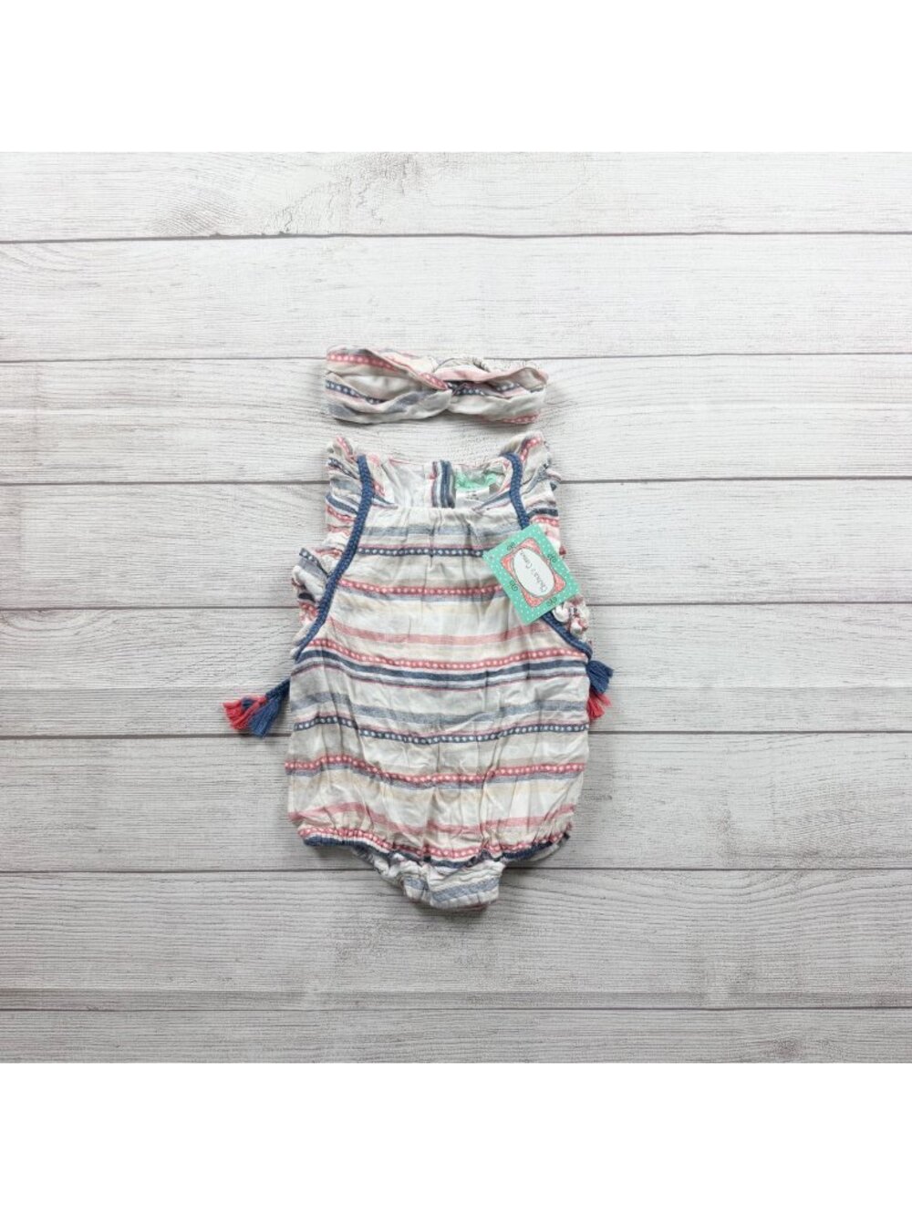 Chelsea’s Corner Baby Girl Romper Headband Set Stripe Sleeveless NWT 9-12 Months